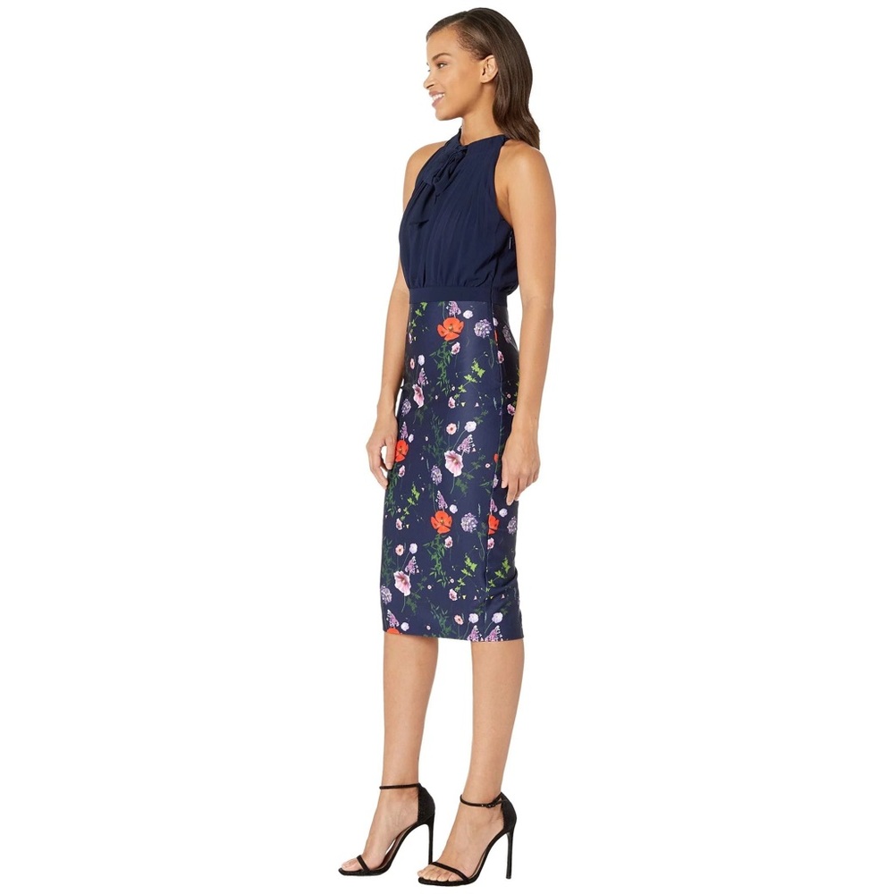 Ted Baker Dress | Shimma Halter Neck Pleated Blue Spring Floral Dress Sz 1